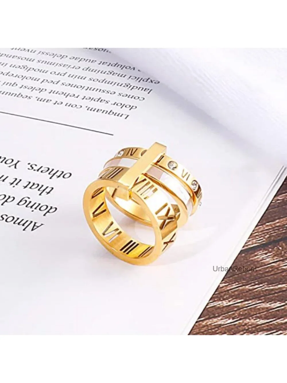 Stainless Steel CZ Spinner Stacking Ring Roman Numeral 3 in 1
